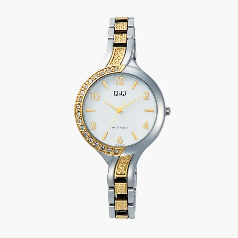 Q&Q  White Dial Two-tone Fashion Ladies Watch- F01A-003PY